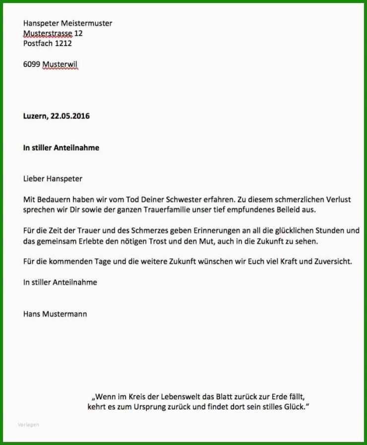 Abschluss Kondolenzschreiben
