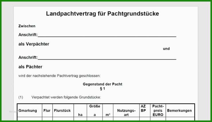 Ackerland Pachtvertrag Muster