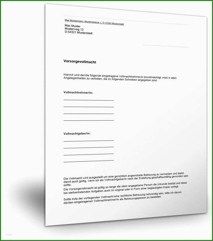 Allgemeine Vollmacht Muster Kostenlos