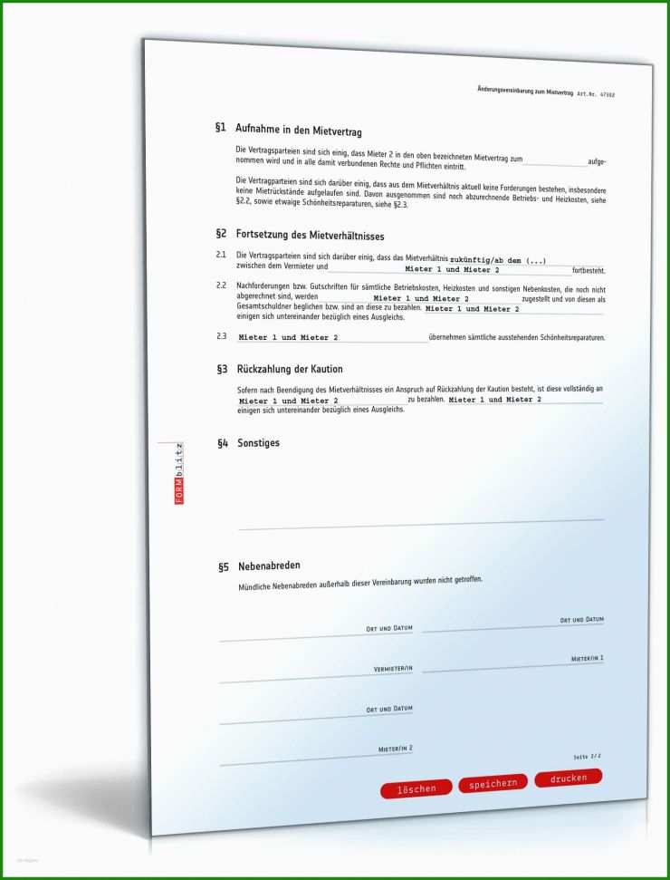 änderung Mietvertrag Muster Kostenlos
