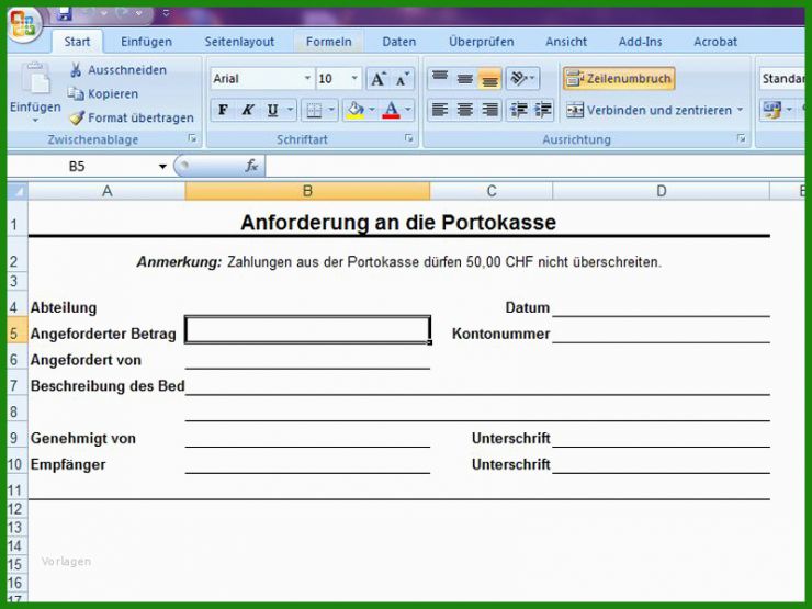 Anforderung Rechnung Muster