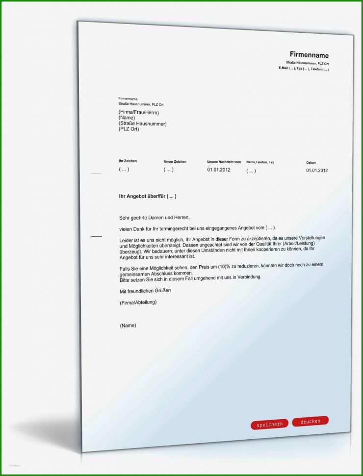 Angebot Absagen Vorlage