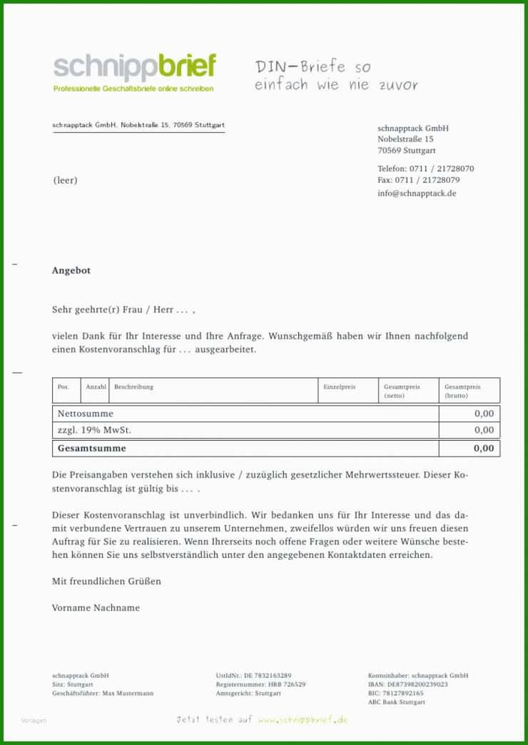 Angebot Brief Muster Englisch