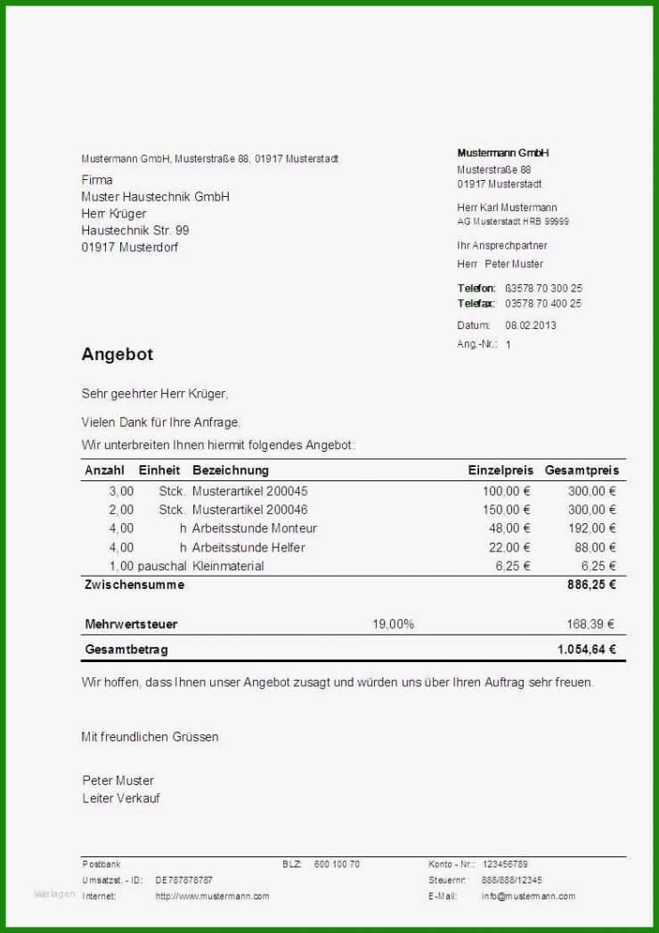 Angebot Erstellen Muster