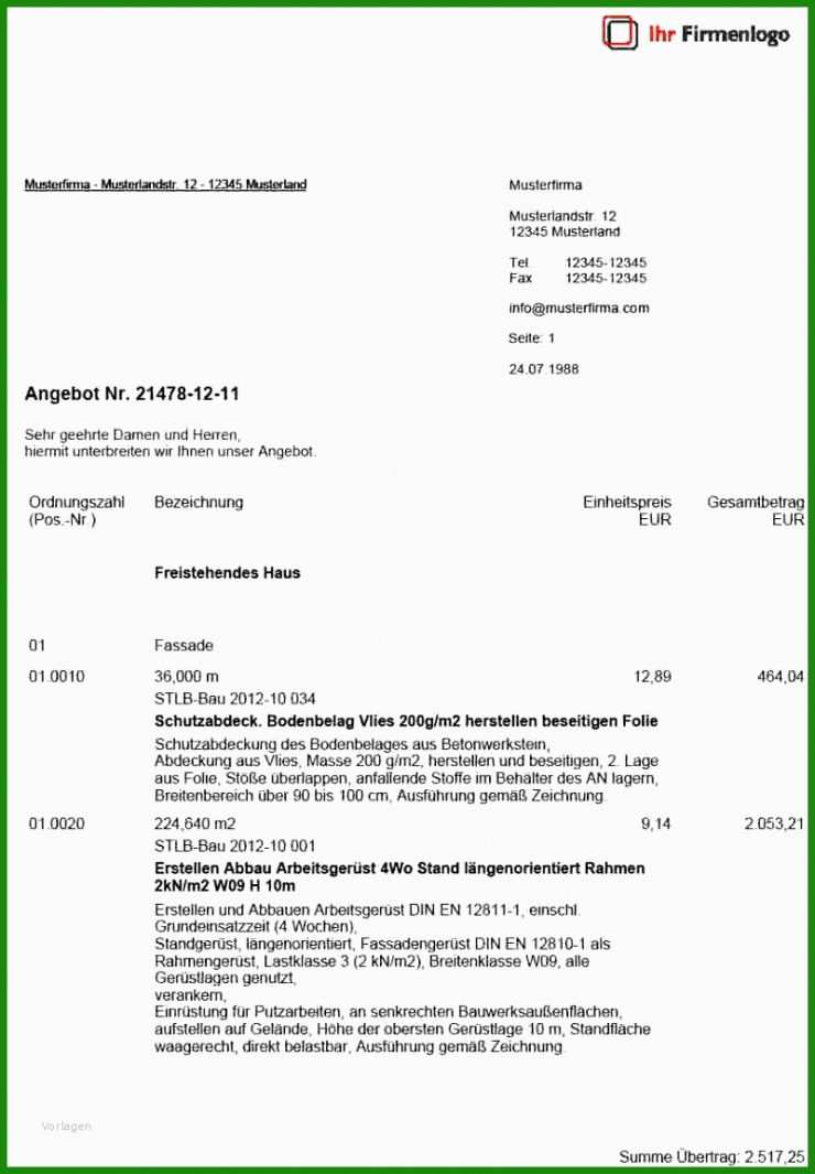 Angebot Erstellen Muster Kostenlos