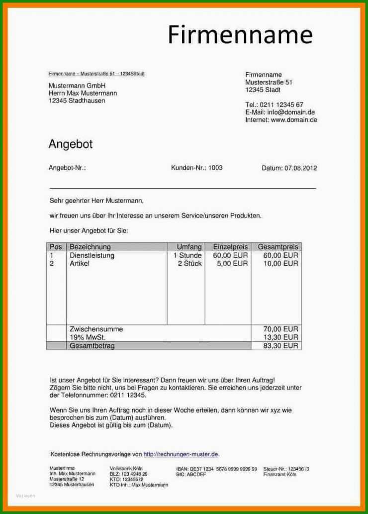 Angebot Heizungsanlage Muster