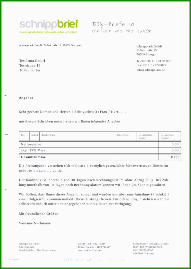 Angebot Kleinunternehmer Vorlage