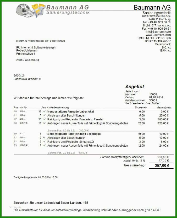 Angebot Reinigungsarbeiten Muster
