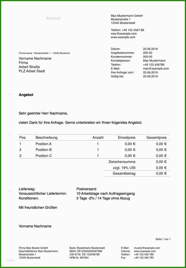 Angebot Unternehmensberatung Muster