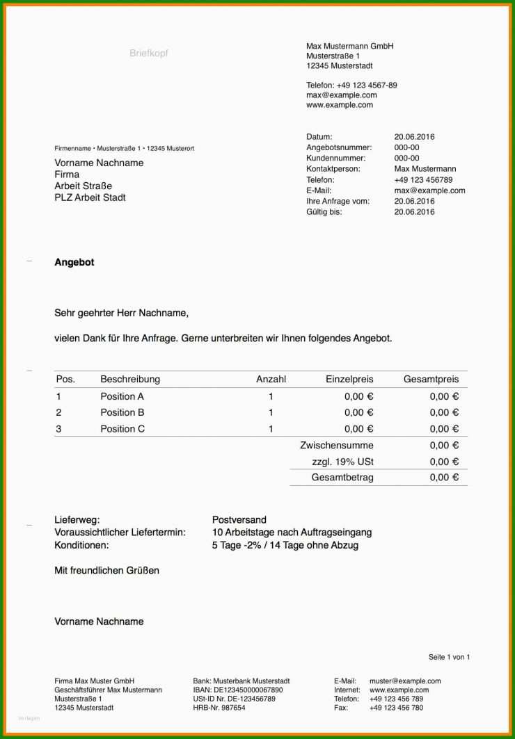 Angebot Verfassen Muster