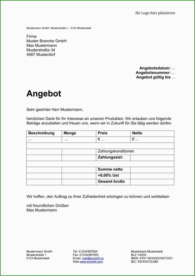 Angebot Vorlage Muster