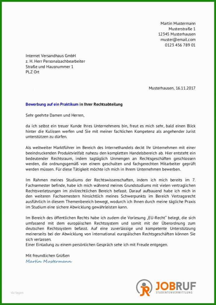 Anschreiben Bewerbung Praktikum Student Muster