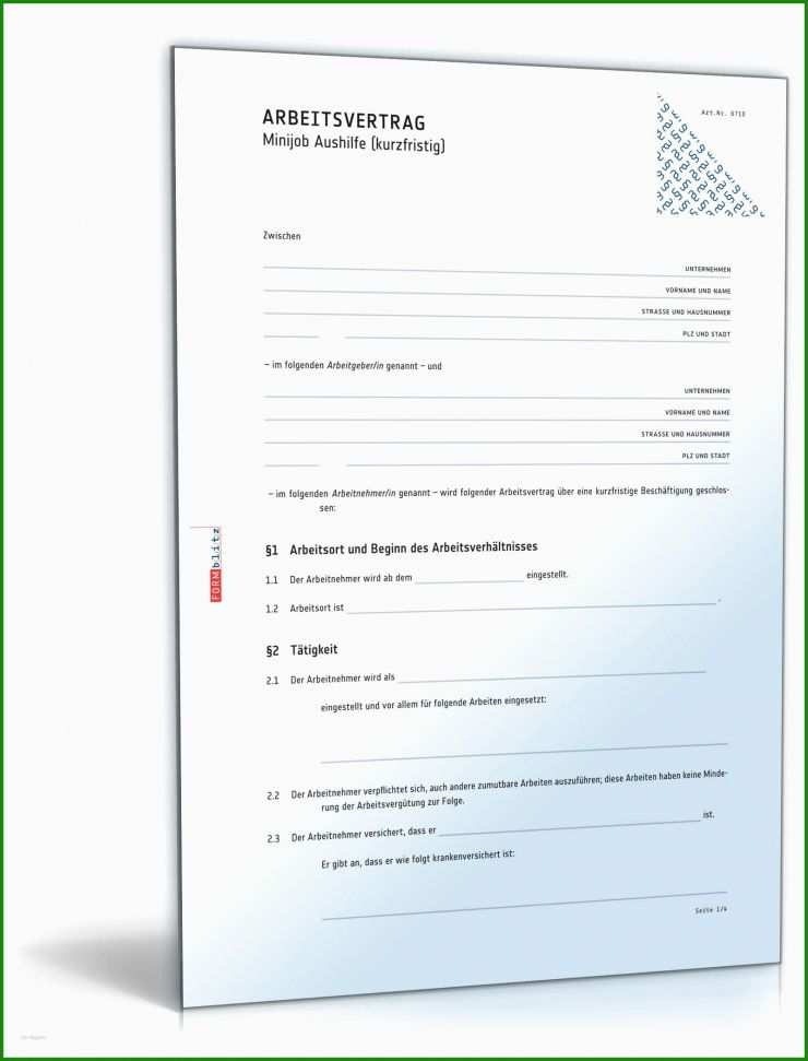 Arbeitsvertrag Aushilfe Vorlage