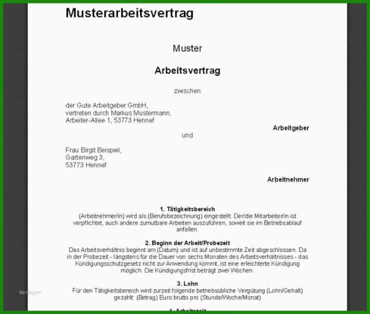 Arbeitsvertrag Bau Muster Kostenlos