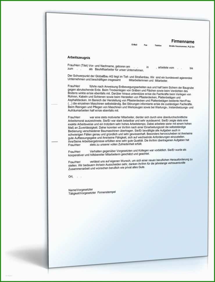 Arbeitsvertrag Bauhelfer Muster