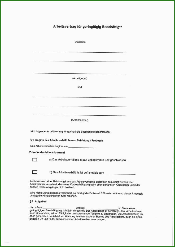 Arbeitsvertrag Für Geringfügig Beschäftigte Vorlage 7 Arbeitsvertrag Für Geringfügig Beschäftigte Vorlage