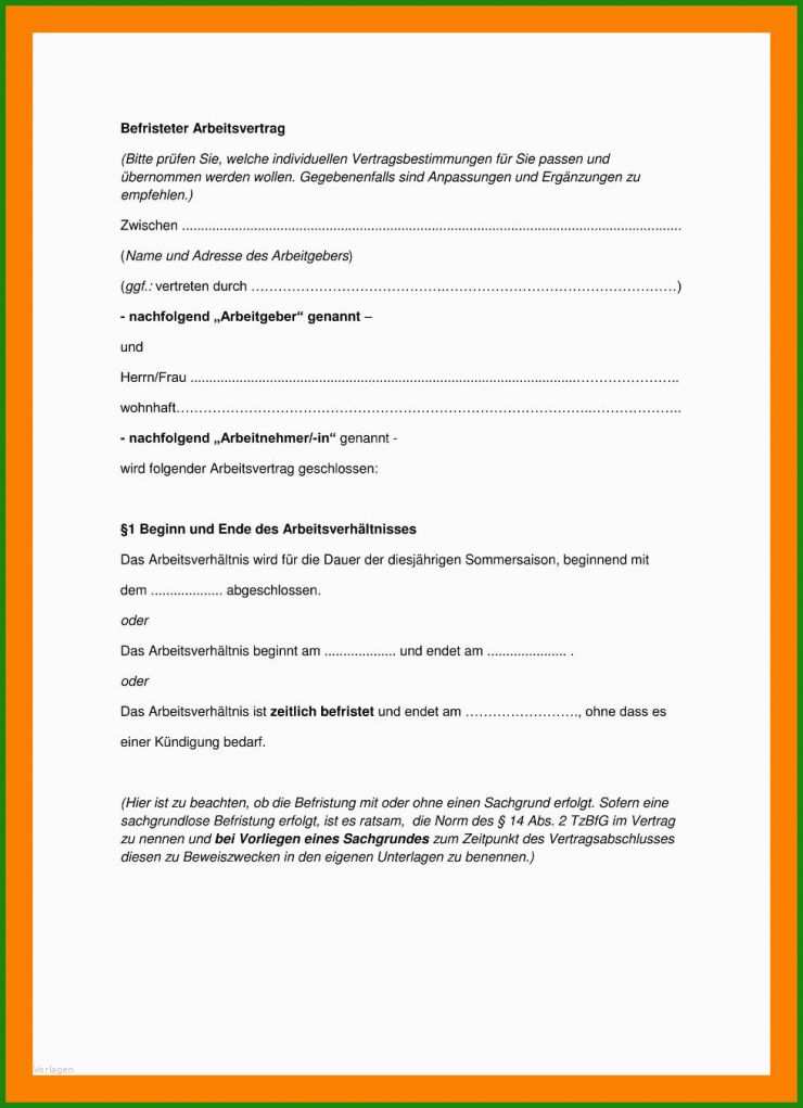 Arbeitsvertrag Für Kurzfristig Beschäftigte Muster