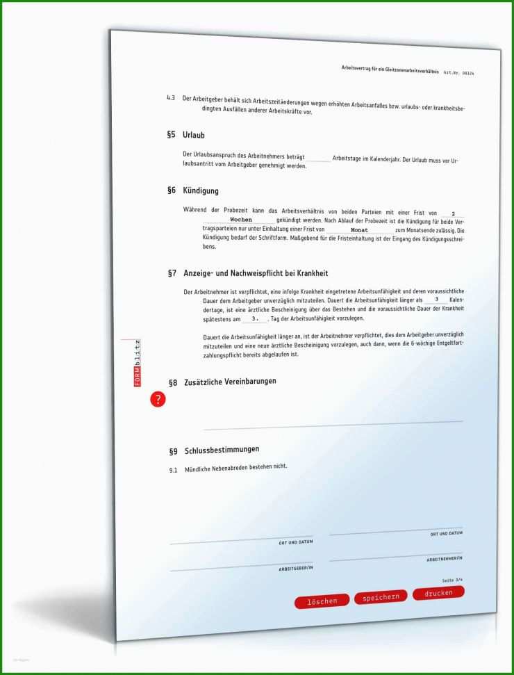 Arbeitsvertrag Gastro Muster
