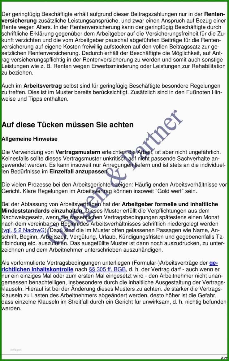 Arbeitsvertrag Geringfügig Beschäftigte 2015 Muster Kostenlos