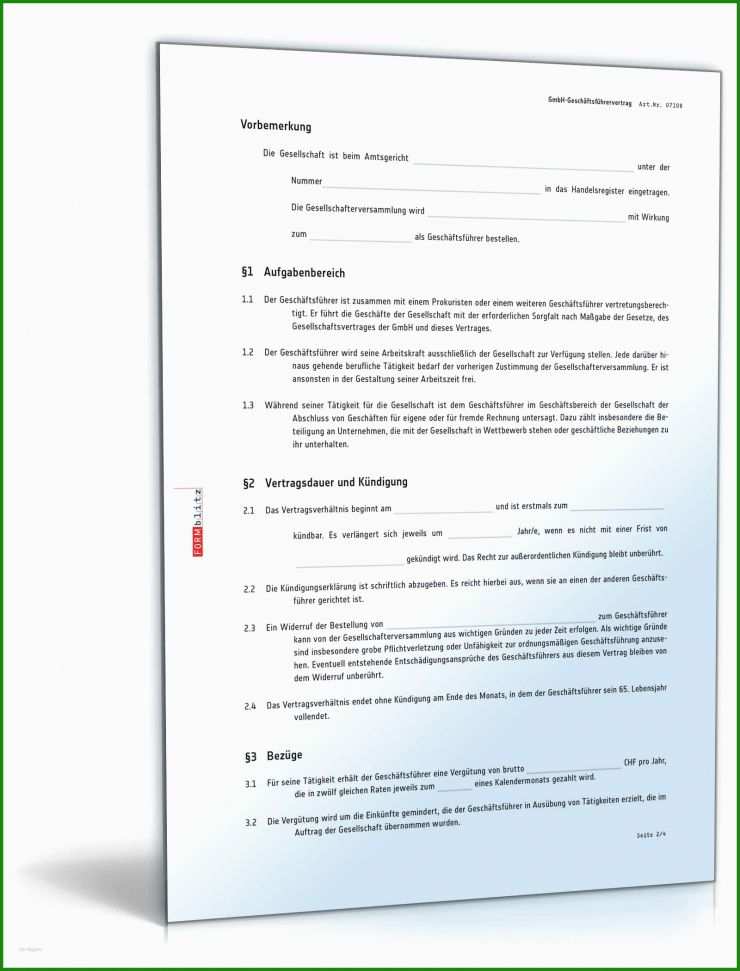 Arbeitsvertrag Geschäftsführer Gmbh Muster