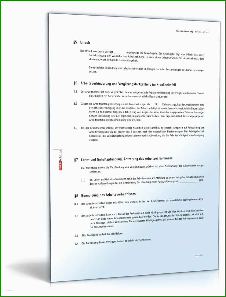 Arbeitsvertrag Hausmeister Muster