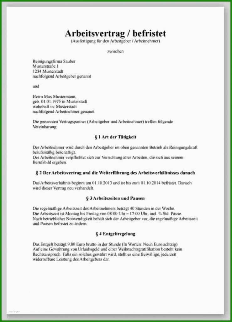 Arbeitsvertrag Hausmeister Vorlage