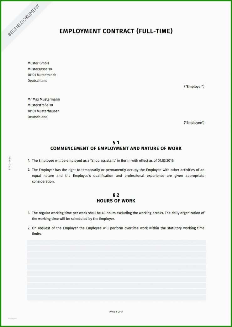 Arbeitsvertrag Inhalt Muster