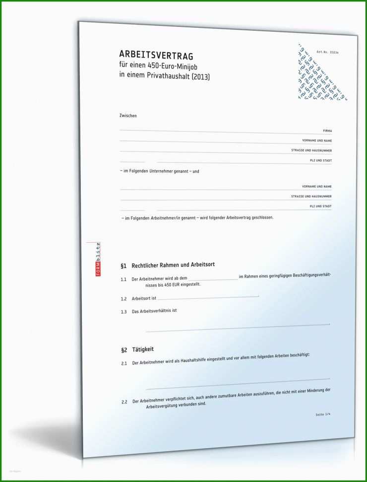 Arbeitsvertrag Minijob 2017 Muster Kostenlos