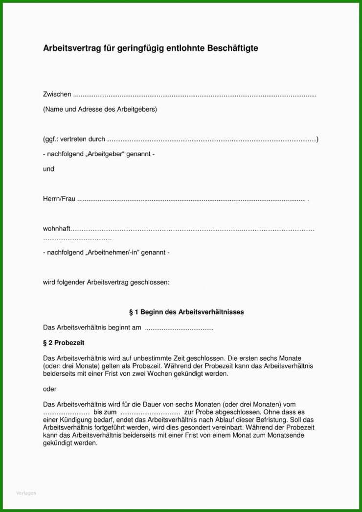 Arbeitsvertrag Minijob Privathaushalt Vorlage