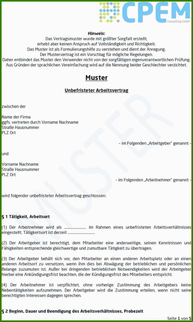 Arbeitsvertrag Muster 451 Euro