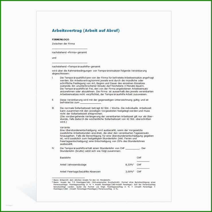 Arbeitsvertrag Muster Arbeitsverhinderung