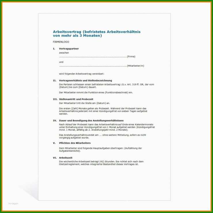 Arbeitsvertrag Muster Ausbildung