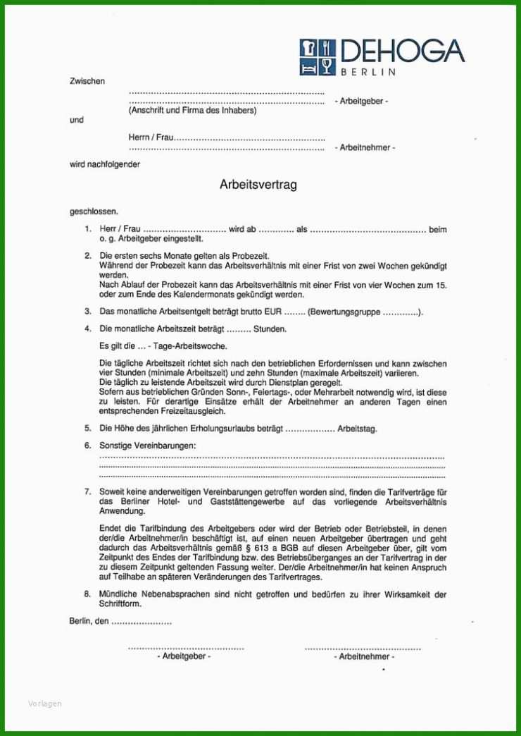 Arbeitsvertrag Muster Dehoga