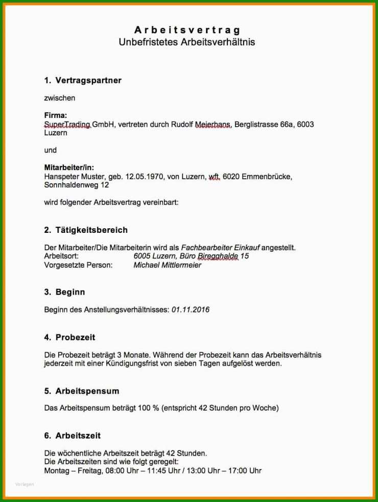 Arbeitsvertrag Muster Für Haushaltshilfe