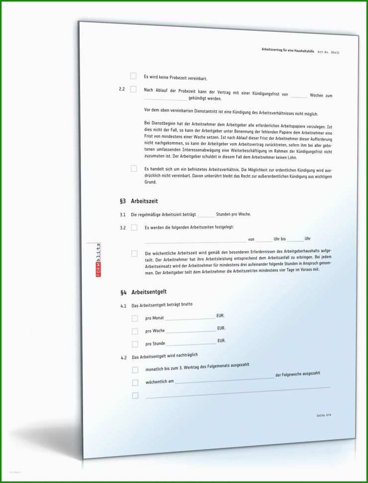 Arbeitsvertrag Muster Haushaltshilfe Polen