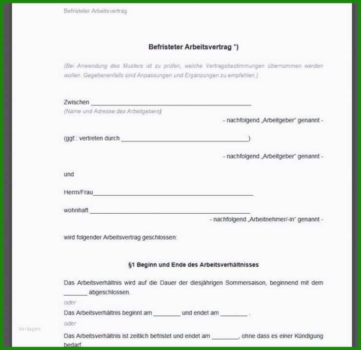 Arbeitsvertrag Muster Pausen