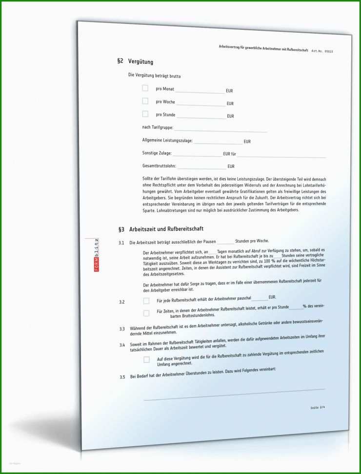 Arbeitsvertrag Muster Rufbereitschaft
