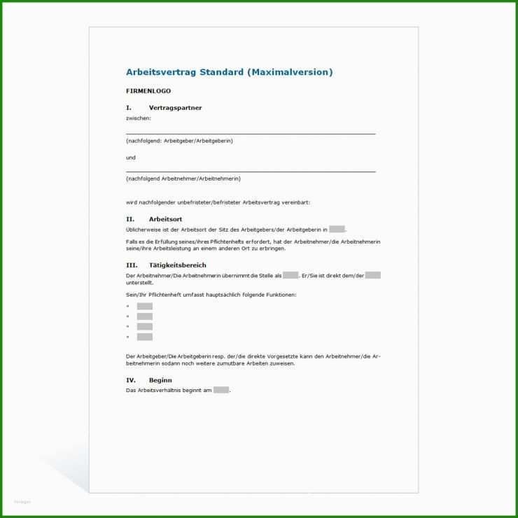 Arbeitsvertrag Muster Schweiz Word