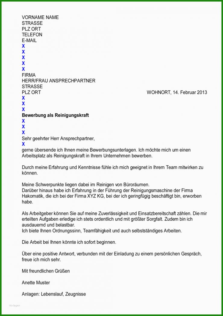 Arbeitsvertrag Reinigungskraft Muster