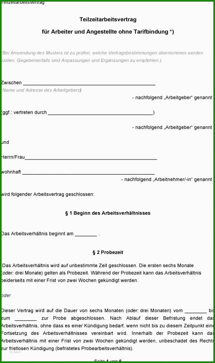 Arbeitsvertrag Teilzeit Unbefristet Muster