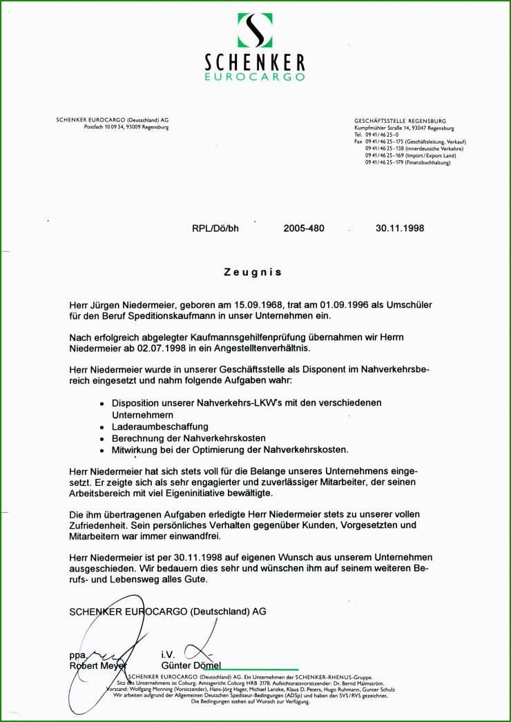 Arbeitszeugnis Disponent Spedition Muster