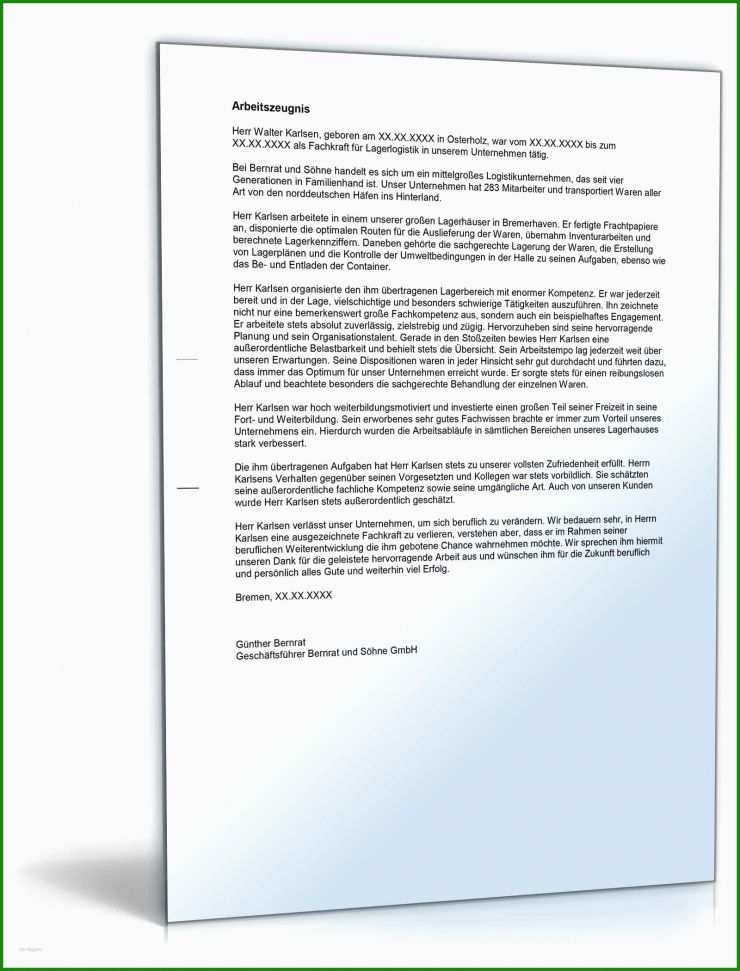 Arbeitszeugnis Kaufmännischer Leiter Muster