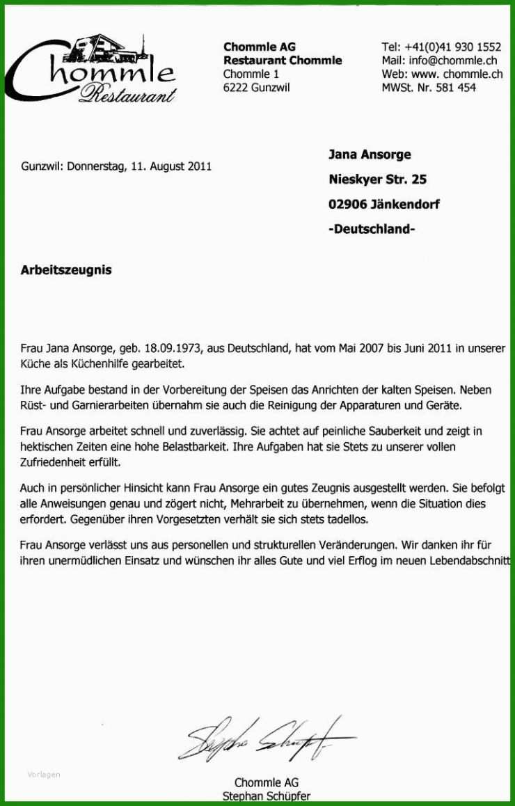 Arbeitszeugnis Küchenhilfe Vorlage Kostenlos
