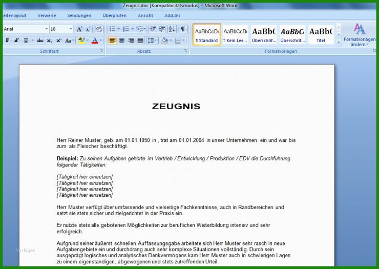 Arbeitszeugnis Kurzfristige Beschäftigung Muster