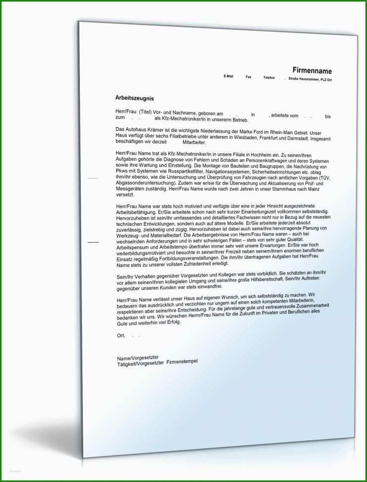 Arbeitszeugnis Mechatroniker Muster