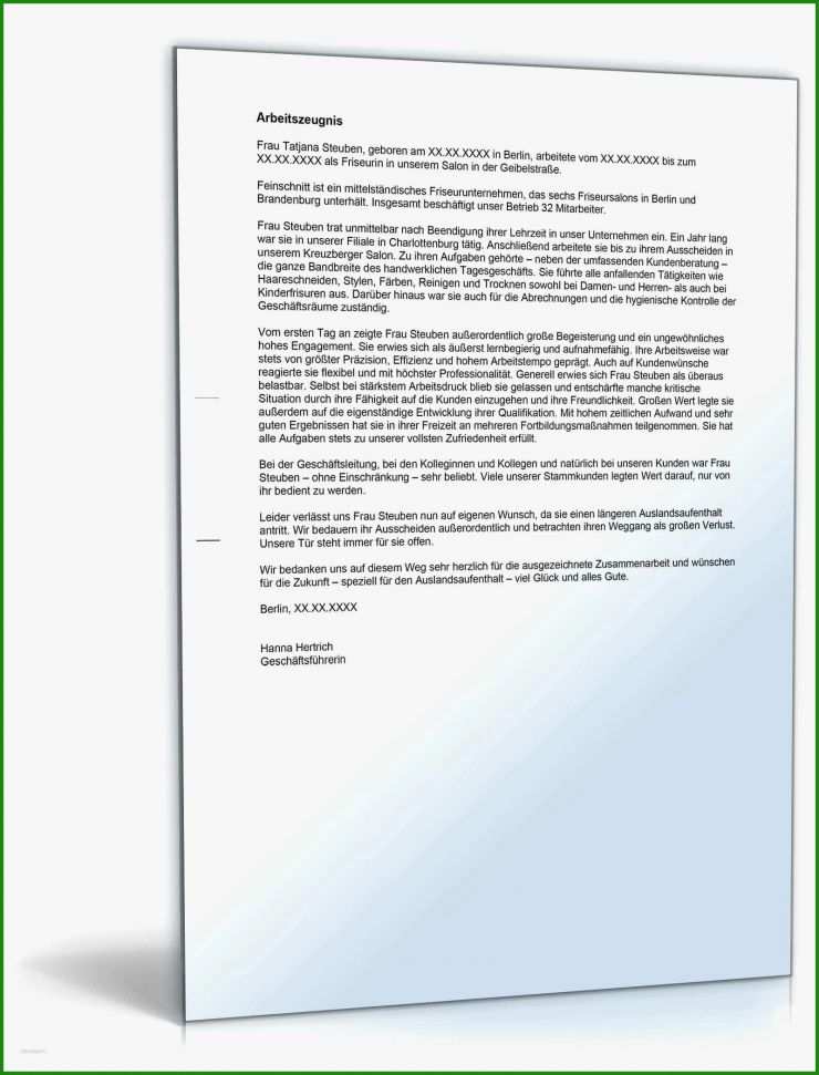Arbeitszeugnis Note 4 Vorlage