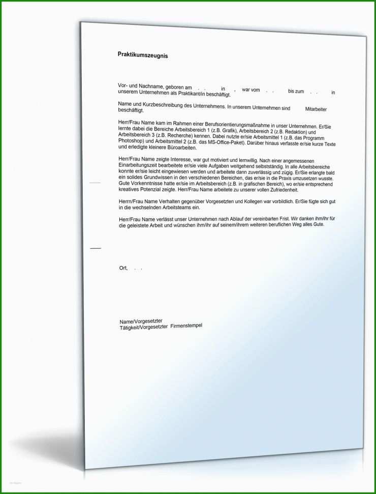 Arbeitszeugnis Vorlage Praktikum 7 Arbeitszeugnis Vorlage Praktikum