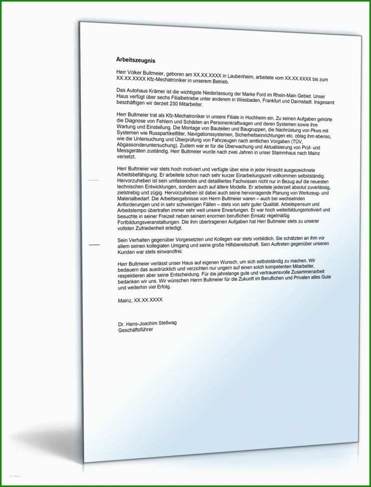 Arbeitszeugnis Vorlagen Sehr Gut