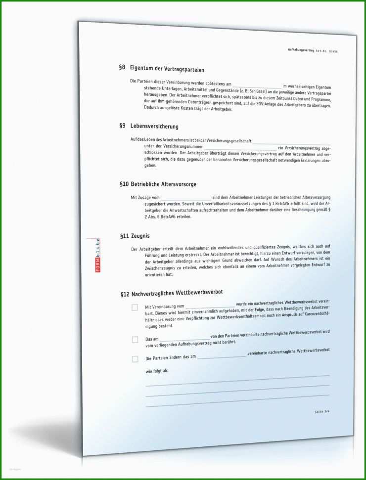 Aufhebungsvereinbarung Arbeitsvertrag Muster