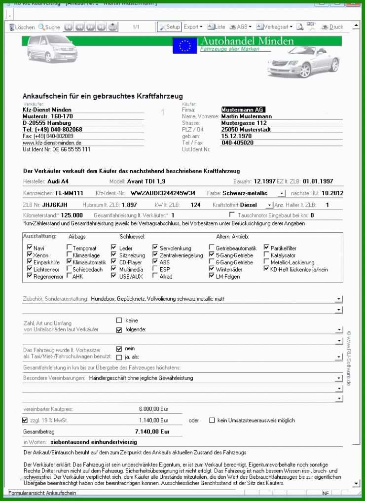 Autoverkauf Rechnung Muster
